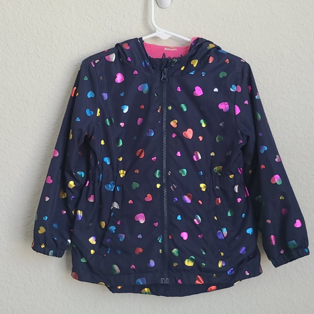 Rain jacket for girl size 4 Navy & rainbow hearts
